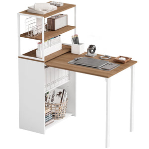 Foldable desk with 4-tier shelf for small spaces