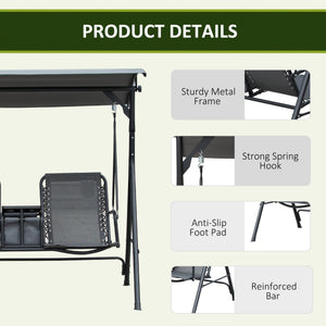 Swing for 2 people with swiveling storage table, grey