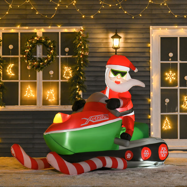 HOMCOM 1.6m Inflatable Santa Claus with LED Light-Up Snowmobile