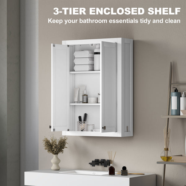 Modern wall-mounted bathroom cabinet with 2 doors and 2 adjustable shelves, white