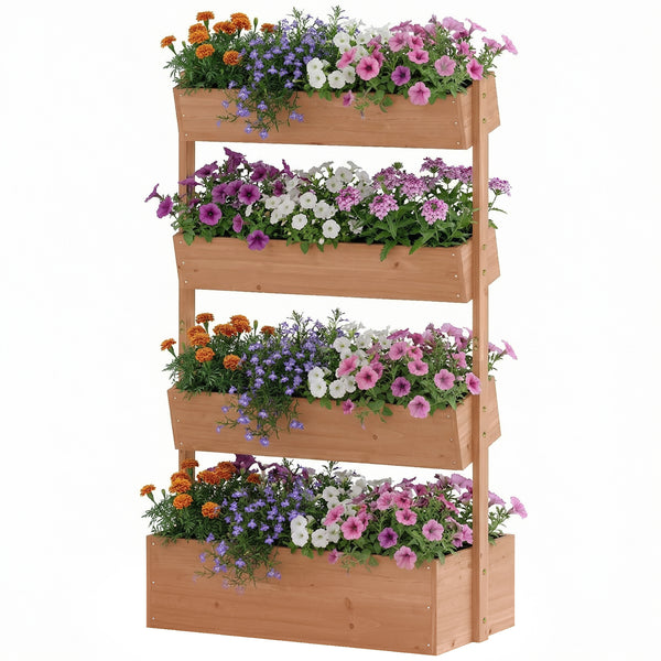 4-Tier Vertical Raised Garden Bed Outdoor Wooden Planter with Drainage Holes and Fabric Liner