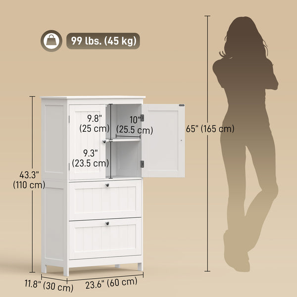Bathroom storage cabinet with 2 drawers and adjustable shelf, white