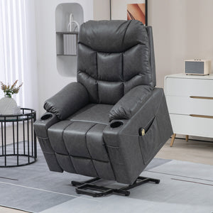 Leather Power Recliner Lift Chair with Remote Control and Cup Holders, Grey