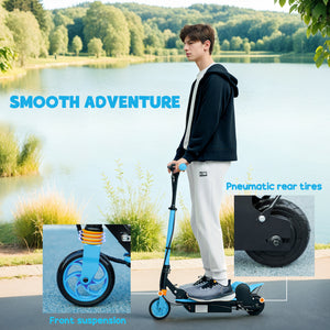 Foldable electric scooter with seat and 2 adjustable heights, blue