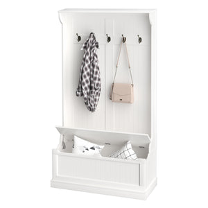 3-in-1 entryway coat rack with storage bench and 5 double hooks – Cream white