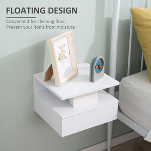 Set of 2 floating bedside tables with drawer and shelf, white