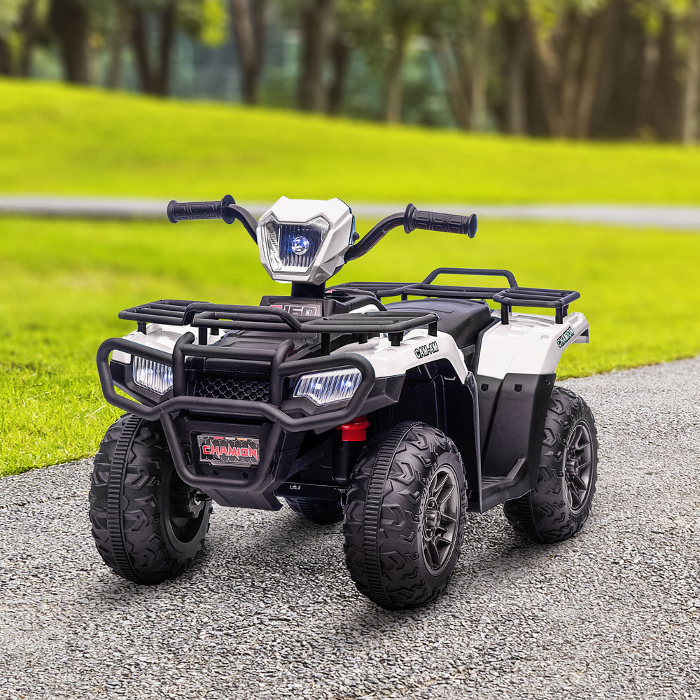12V Off-Road Quad with MP3 Music and Knobby Tires, White