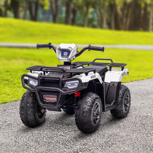 12V Off-Road Quad with MP3 Music and Knobby Tires, White