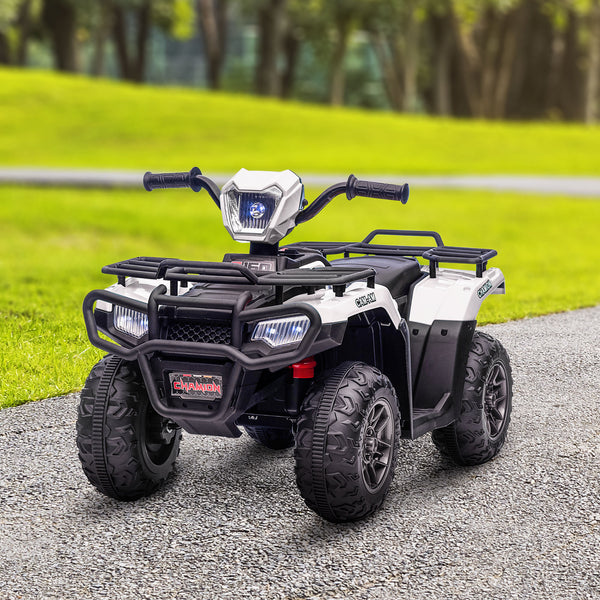 12V Off-Road Quad with MP3 Music and Knobby Tires, White