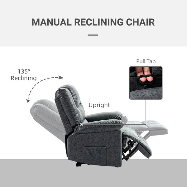 Manual Recliner Chair in Faux Leather, Black