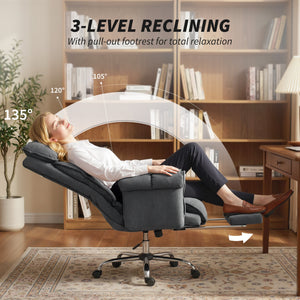 Reclining office chair with footrest, dark gray