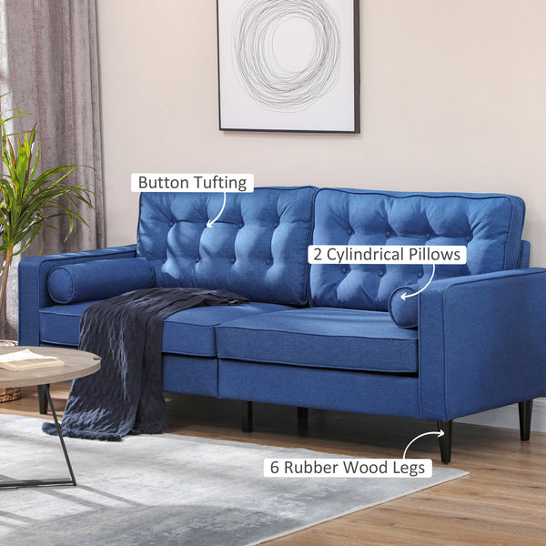 Mid-Century Sofa with Tufted Back Cushion, Dark Blue