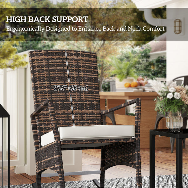 3-Piece Wicker Bistro Set with 3-Tier Reclining High Back, Glass Table, White