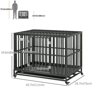 44" Heavy-Duty Steel Dog Crate with Wheels