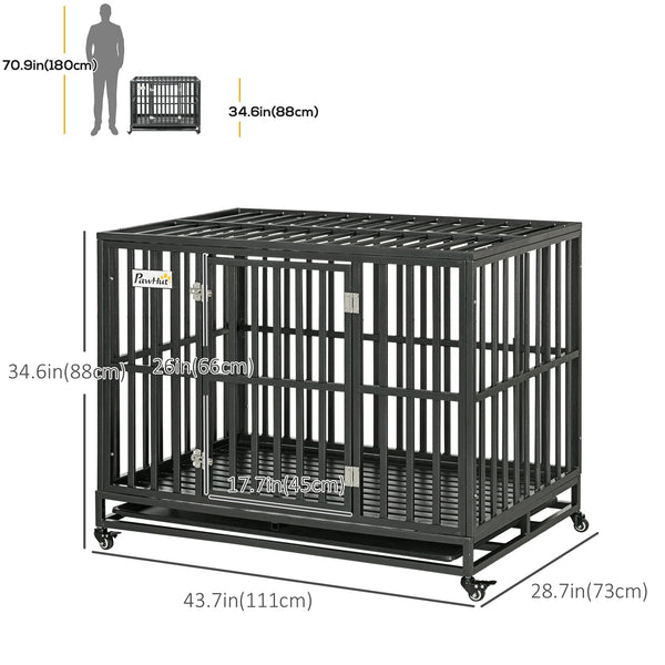 44" Heavy-Duty Steel Dog Crate with Wheels