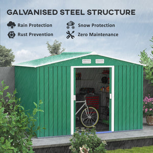 Garden shed with foundation kit and double door, green