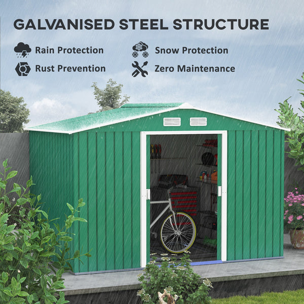 Garden shed with foundation kit and double door, green