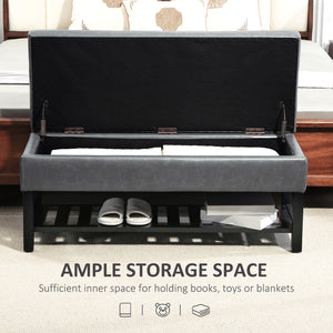 Upholstered Ottoman Shoe Bench in Faux Leather, Grey