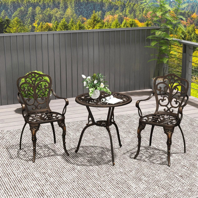 3-Piece Cast Aluminum Bistro Set with Umbrella Hole, Bronze