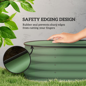 Raised galvanized steel planter with safety rim, green 