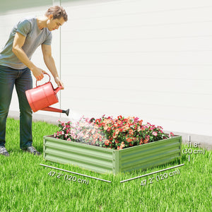 Raised planter in galvanized steel, light green
