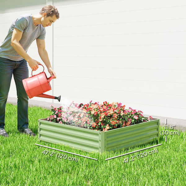 Raised planter in galvanized steel, light green