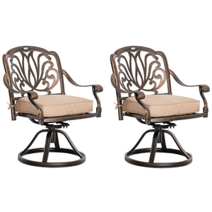 Set of 2 swivel chairs with cushions, aluminium frame, bronze colour.