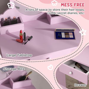 Dressing table with mirror and stool, cat motif, pink