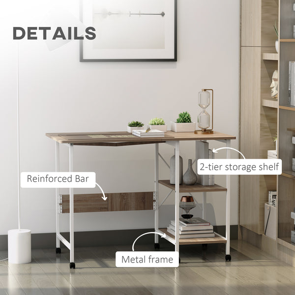 Folding computer desk with storage shelves