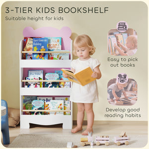 3-tier bookcase, bear motif, with anti-tip device, pink 