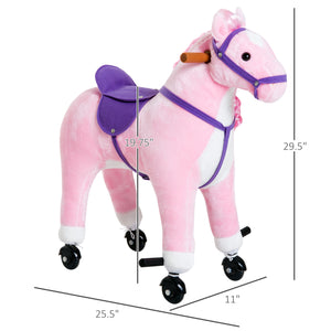 Rocking horse for toddlers, with sound and wheel, pink