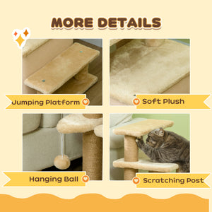 Cat stairs with scratching posts and ball toy, beige