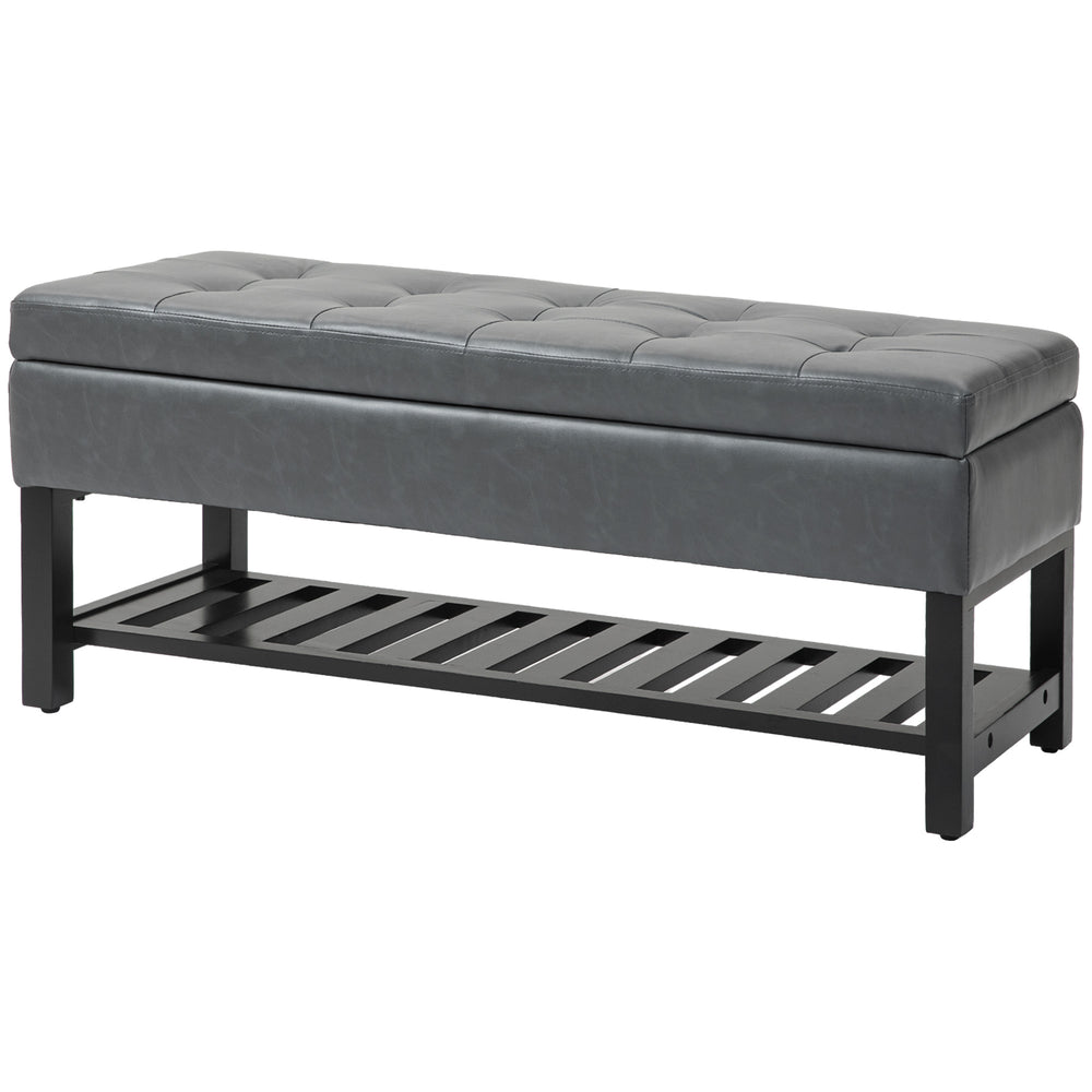Upholstered Ottoman Shoe Bench in Faux Leather, Grey