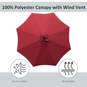 8.8-foot solar parasol with 24 LED lights and tiltable canopy, burgundy red 