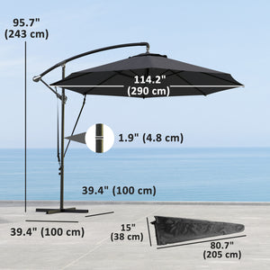 9.5ft offset parasol with wind protection strap, grey