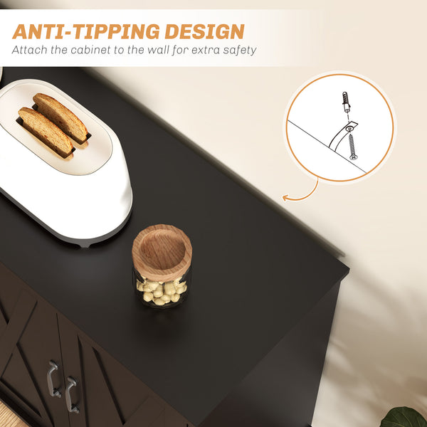 Kitchen sideboard with 4 barn doors and 2 adjustable shelves, black