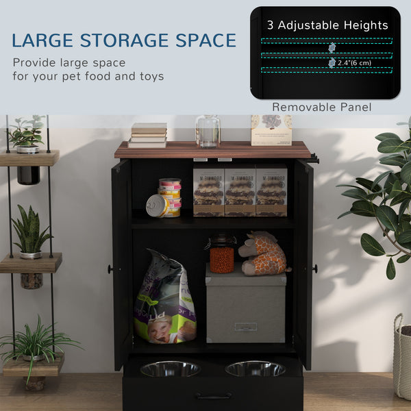 Pet feeding station with bowls, black