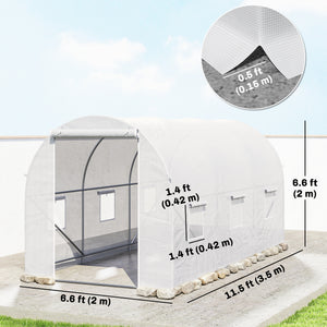 Portable tunnel greenhouse with door and ventilation window, white