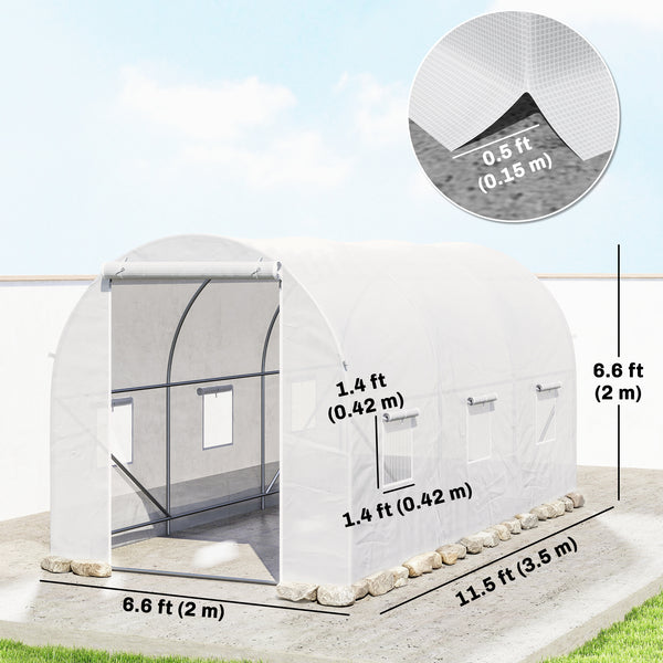 Portable tunnel greenhouse with door and ventilation window, white