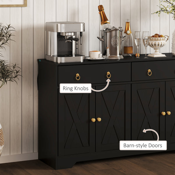Sideboard with 2 drawers, 4 barn doors and 2 adjustable shelves, black