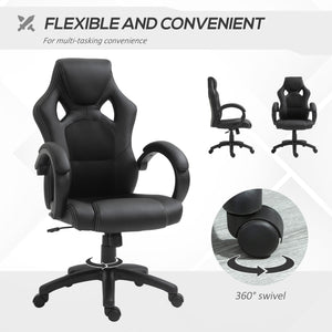 Gaming office chair with swivel casters, padded headrest, black
