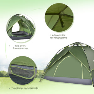 3-person family tent, 1000mm waterproof, with integrated groundsheet and carry bag, dark green