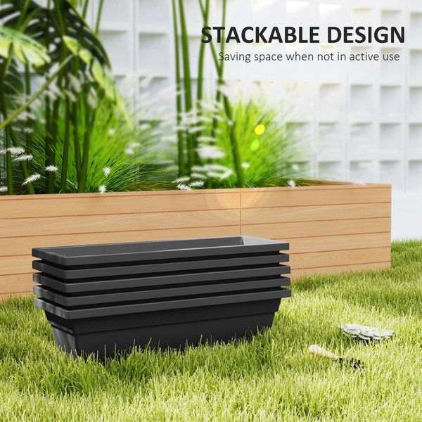 Set of 5 elongated rectangular flower pots, black