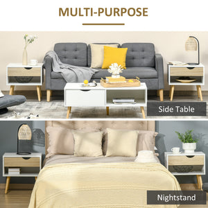 Set of 2 bedside tables with drawer and shelf, white