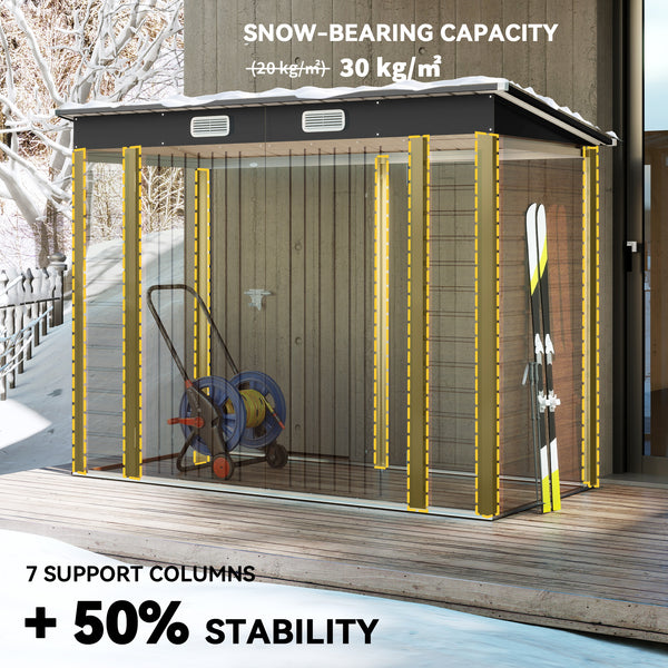 Galvanized garden shed with double doors and 2 vents, teak