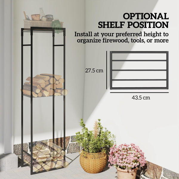 Log rack with adjustable shelf