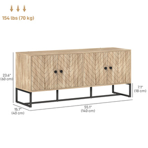 Sideboard with 2 adjustable shelves and steel base, TV cabinet, bar cabinet for living room, oak