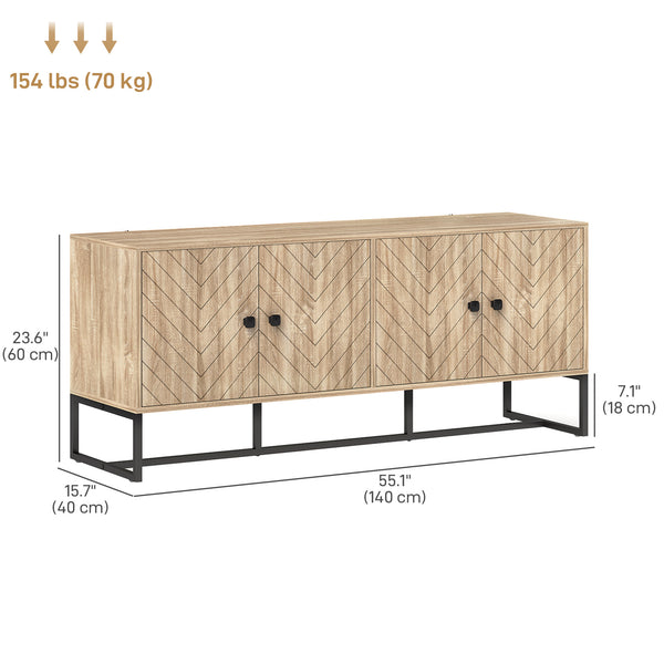 Sideboard with 2 adjustable shelves and steel base, TV cabinet, bar cabinet for living room, oak
