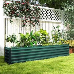 Reinforced galvanized raised planter with open bottom, green