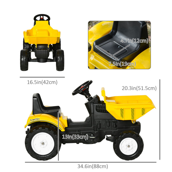 Pedal tractor with hand-operated bucket, yellow